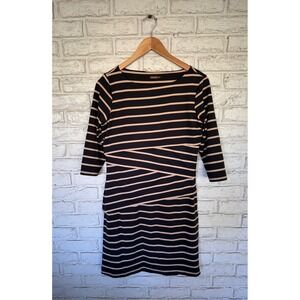 J.McLaughlin Nicola Catalina Cloth Striped Tiered Dress Black Beige Size M